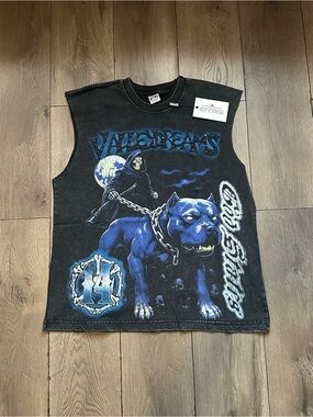 ValleyDreams Black Sleeveless Graphic Tank with Blue Pitbull